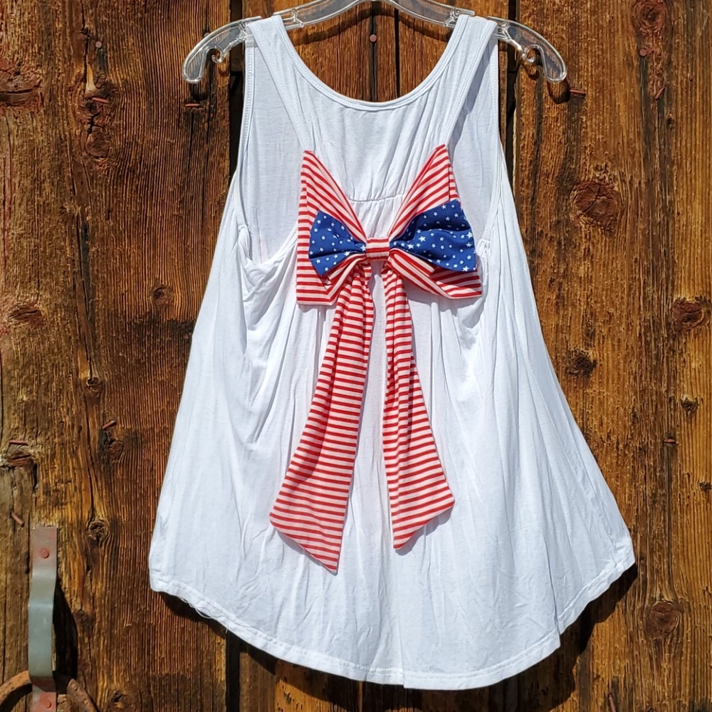 American flag bow back white tank top